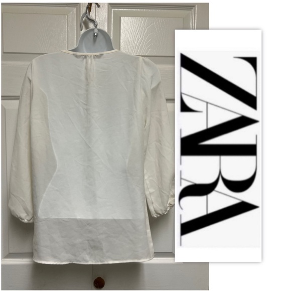 Zara Cream Sheer Drawstring Top - Picture 4 of 12